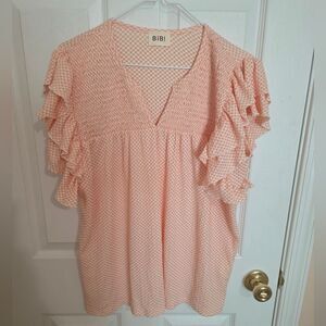 BIBI Pink Ruffle Sleeve Women's Top NWOTS